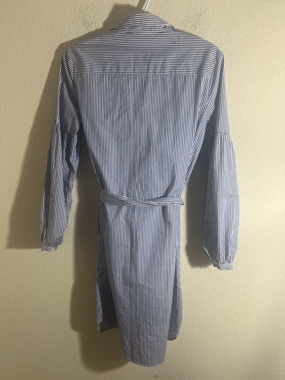 J. McLaughlin 100% cotton belted Shirt Dress Striped Blue Striped Sz S Coastal - Picture 8 of 11